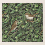 Nightingales i träd 3 sjal<br><div class="desc">Handmålad vattenfärg mönster med 2 nattingor på grenar</div>