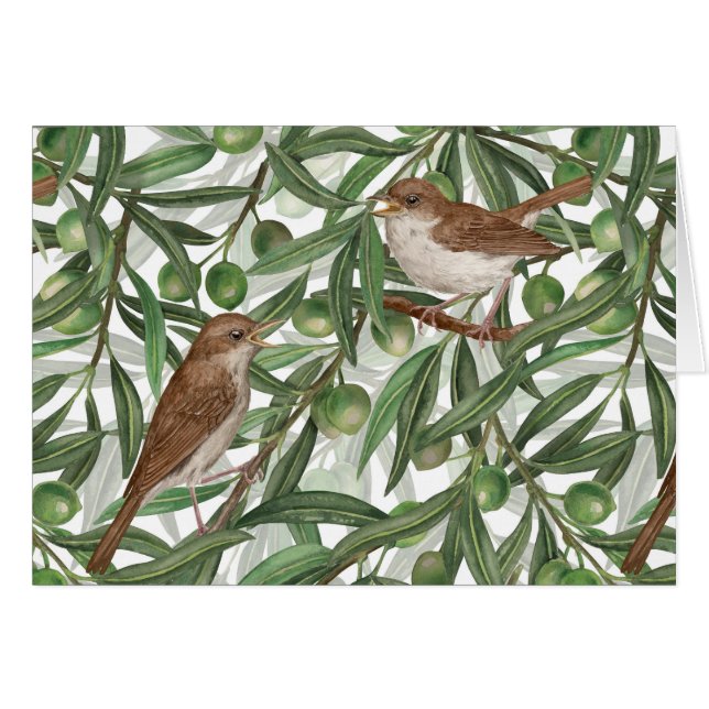 Nightingales i träd hälsningskort (Framsidan Horizontal)