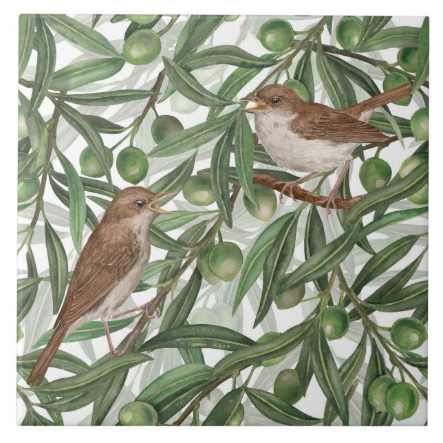 Nightingales i träd kakelplatta (Framsidan)