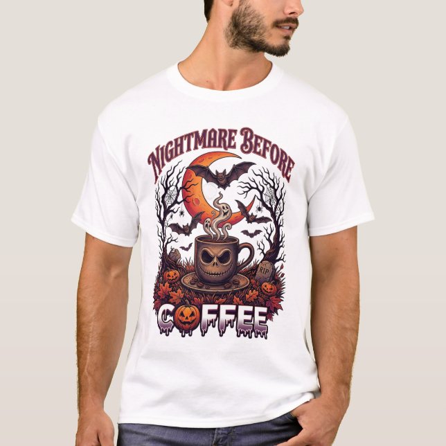 Nightmare Before Coffee Halloween Dödskalle Mugg S T Shirt (Framsida)