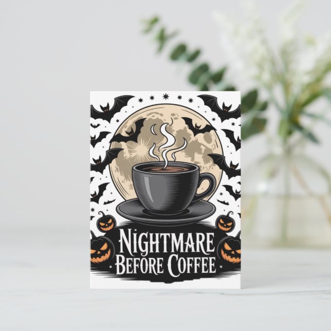 Nightmare before Coffee Halloween Helg Vykort (Stående Fram)