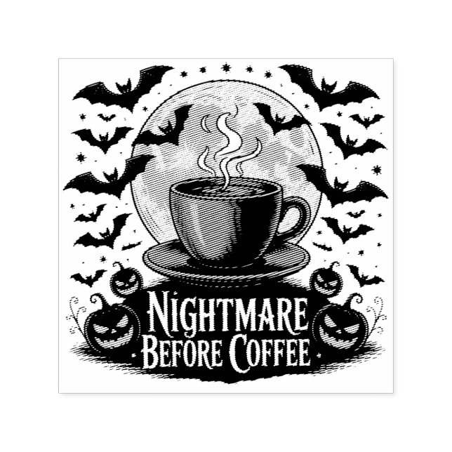 Nightmare before Coffee Halloween Självfärgande Stämpel (Design)