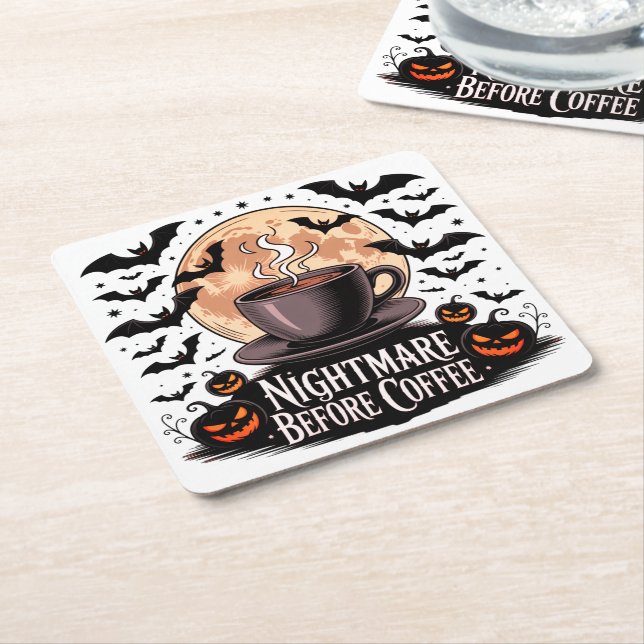 Nightmare before Coffee Halloween Underlägg Papper Kvadrat (Vinklad)