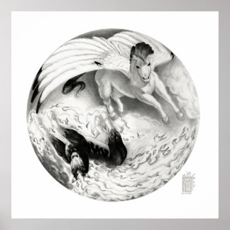 Nightmare/Mesa Pegasus Yin Yang i svartvitt Poster
