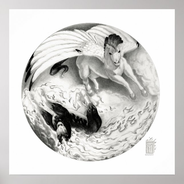 Nightmare/Mesa Pegasus Yin Yang i svartvitt Poster (Framsidan)