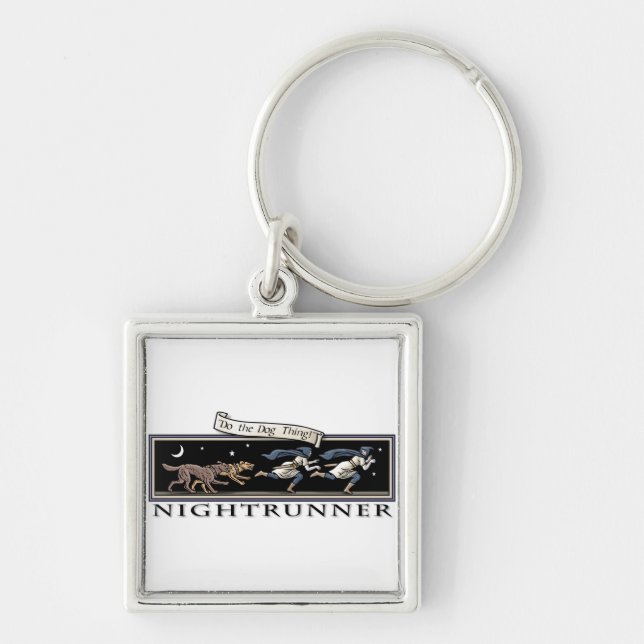 Nightrunner Keychain Fyrkantig Silverfärgad Nyckelring (Framsidan)
