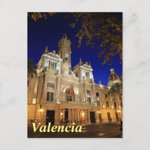 Nightview of Plaza Ayuntamiento, Valencia, Spanien Vykort