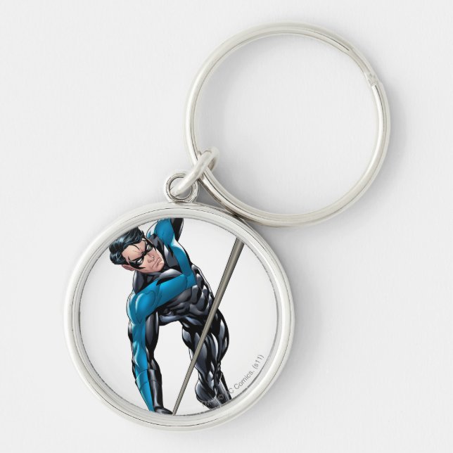 Nightwing med rep rund silverfärgad nyckelring (Framsidan)