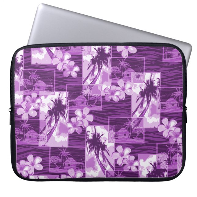 Nihau Island Hawaiian Plumeria och Handflatan Träd Laptop Sleeve (Framsidan)