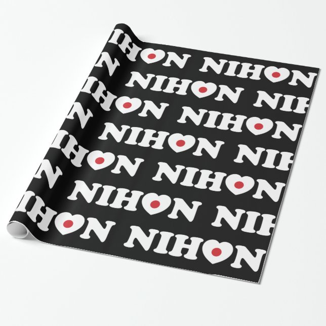 Nihon Kärlek Heart Flagga Wrapping Papper Presentpapper (Utrullad)