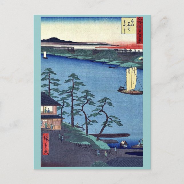 Niishuku färja av Andō, Hiroshige Ukiyo-e.  Vykort (Framsida)