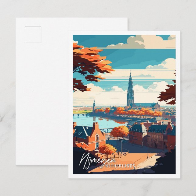 Nijmegen Netherlands vintage resor illustration Vykort (Fram/baksida)