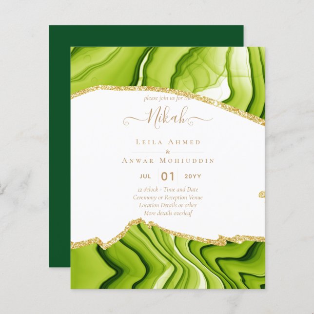 NIKAH - Agat Guld BUDGET  Bröllopsinbjudningar (Fram/baksida)