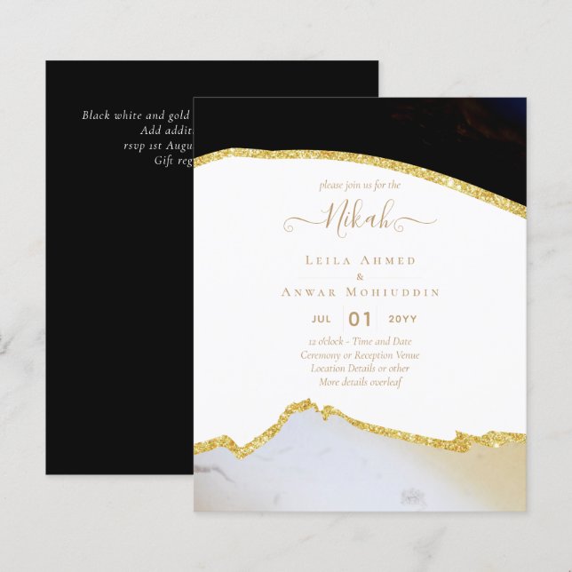 NIKAH - Agate Guld BUDGET Wedding bjudits in (Fram/baksida)