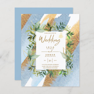 NIKAH - Blåa Guld islamiska bröllopsinbjudningar