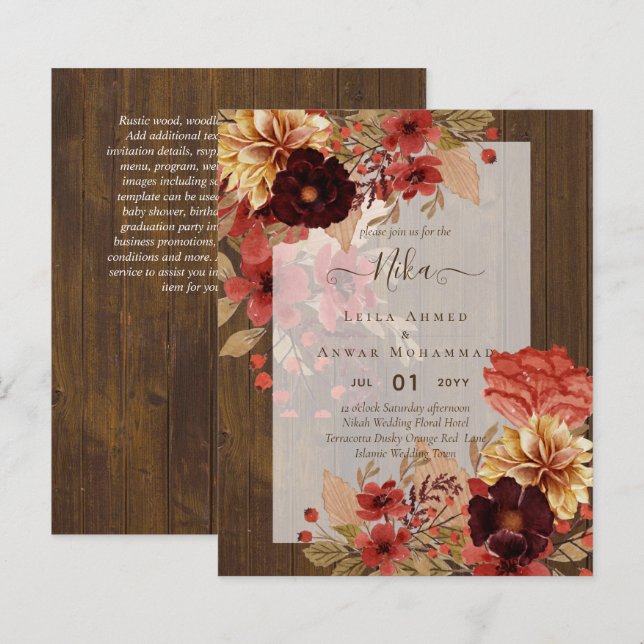 NIKAH - Blommigt BUDGET Islamic Wedding bjudande i (Fram/baksida)