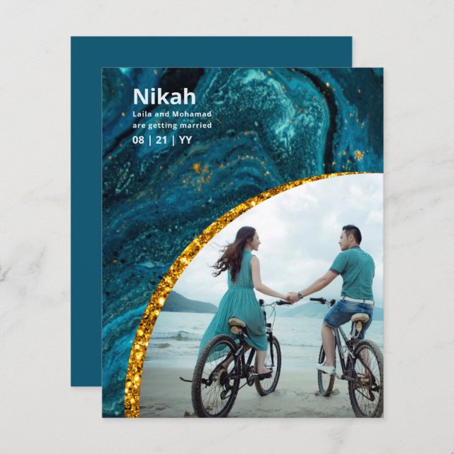 NIKAH - Bröllop budgetagate Guld Teal PHOTO (Fram/baksida)