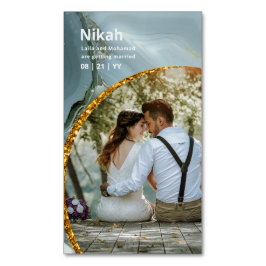 NIKAH - Bröllop budgetagate Guld Teal PHOTO Magnetiska Visitkort