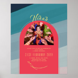 NIKAH Bröllop-meddelande om att fotoröd guld Poste Poster