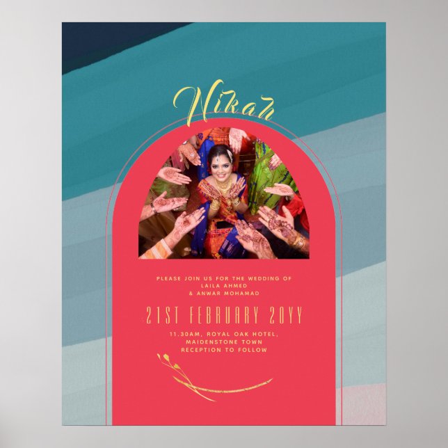 NIKAH Bröllop-meddelande om att fotoröd guld Poste Poster (Framsidan)