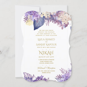 NIKAH Bröllop - Walimah Lila Blommigt Guld Inbjudningar