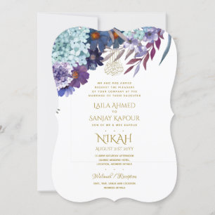 NIKAH Bröllop - Walimah Lila Blommigt Guld Inbjudningar