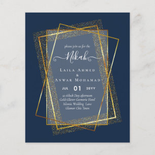 NIKAH - BUDGET Inbjudningar - GULD Glitter Ram Flygblad