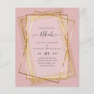 NIKAH - BUDGETInbjudningskorten - GULD Glitter Ram Flygblad