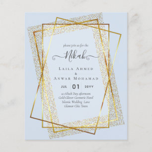 NIKAH - BUDGETInbjudningskorten - GULD Glitter Ram Flygblad