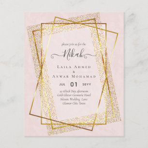 NIKAH - BUDGETInbjudningskorten - GULD Glitter Ram Flygblad