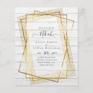 NIKAH - BUDGETInbjudningskorten - GULD Glitter Ram Flygblad