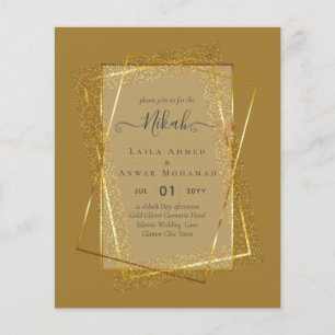 NIKAH - BUDGETInbjudningskorten - GULD Glitter Ram Flygblad