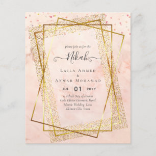 NIKAH - BUDGETInbjudningskorten - GULD Glitter Ram Flygblad