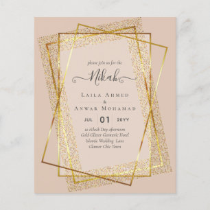 NIKAH - BUDGETInbjudningskorten - GULD Glitter Ram Flygblad