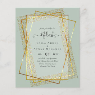 NIKAH - BUDGETInbjudningskorten - GULD Glitter Ram Flygblad