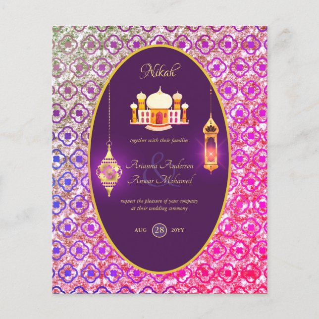 NIKAH - inbjudan till Lila-bröllop i Ornate Mosque Flygblad (Framsidan)
