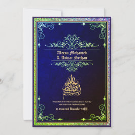 NIKAH - islamic Bröllop Calligraphy Blue Guld Inbjudningar