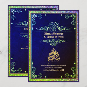 NIKAH - islamic Bröllop Calligraphy Blue Guld Inbjudningar