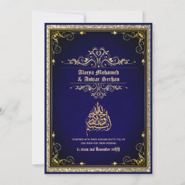NIKAH - islamic Bröllop Calligraphy Blue Guld Inbjudningar