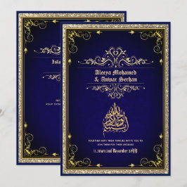 NIKAH - islamic Bröllop Calligraphy Blue Guld Inbjudningar