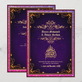 NIKAH - islamic Bröllop Calligraphy Blue Guld Inbjudningar