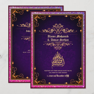NIKAH - islamic Bröllop Calligraphy Blue Guld Inbjudningar