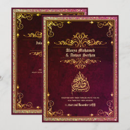 NIKAH - islamic Bröllop Calligraphy Blue Guld Inbjudningar