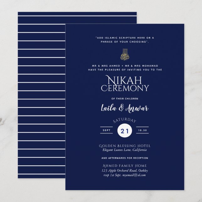 Nikah - Modern islamisk bröllopsinbjudan Inbjudningar (Fram/baksida)