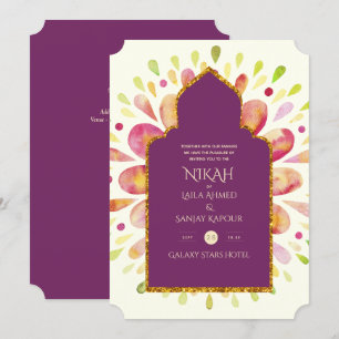 NIKAH - Modern Mandala Berry Guld Bröllop Inbjudningar