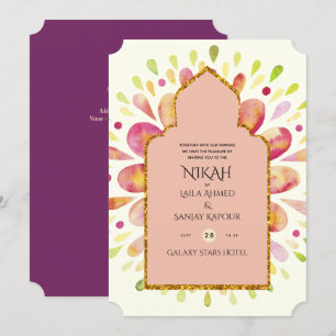 NIKAH - Modern Mandala Berry Guld Bröllop invigati Inbjudningar
