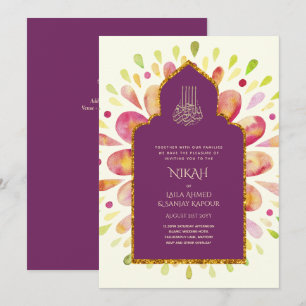 NIKAH - Modern Mandala Berry Guld Bröllop invigati Inbjudningar
