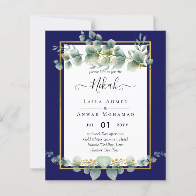NIKAH NAVY BLUE GULD Greenery Eucalyptus Bröllop (Framsida)