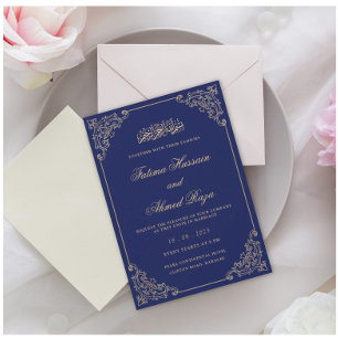 Nikah Navy Blue Islamic Bröllop Inbjudningar