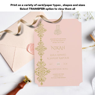 NIKAH - Ornate Islamic Guld  Rosa Bröllop Inv Inbjudningar